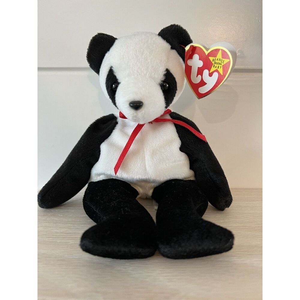 Ty Fortune Panda Beanie Baby Unisex Small Black White Tag Errors Retired